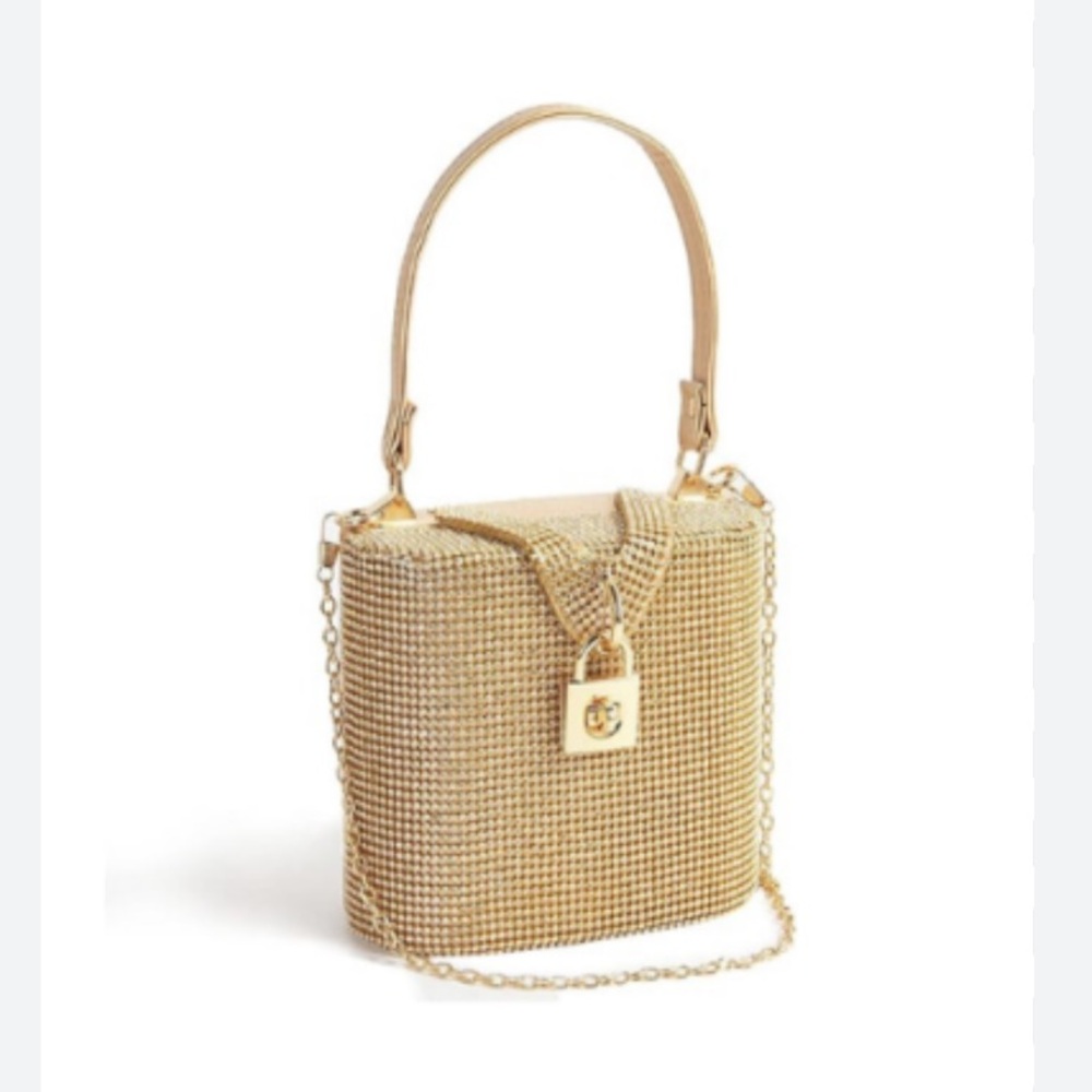 NWT Alessia Bianchi Gold Tone Bling Satchel Convertible Crossbody Bag Purse
